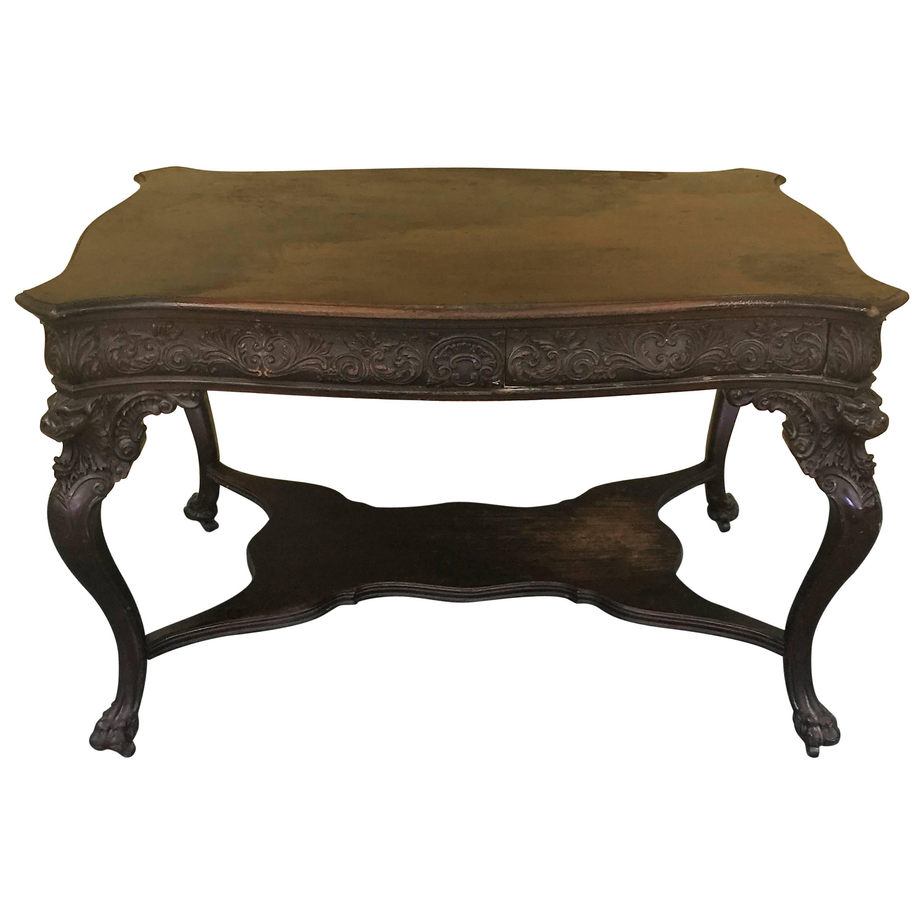  Beautiful19th Century Lions Head and Claw Foot Partners Desk For Sale