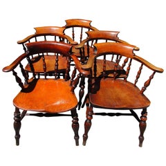 Antique Set of Five English Elmwood Windsor Chairs