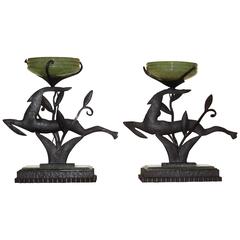 Art Deco Leaping Gazelles Ironwork with Glass Lamps 8