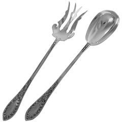 Henin French All Sterling Silver Salad Serving Set, Two-Piece Neoclassical