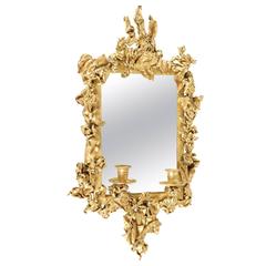 Original Mirrored Sconce with Candleholders in Crumpled Gold Gilt on Metal