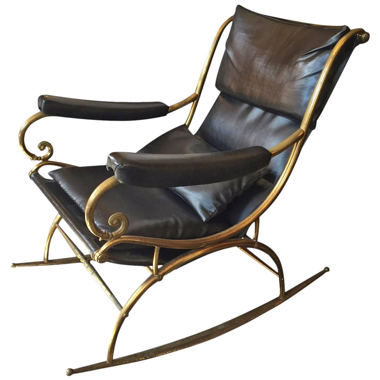 Very Rare 19th Century Brass Rocking Chair with Minimal Rock For Sale