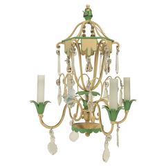 Very Pretty Small Chandelier from the 1950s in Painted Metals and Crystal