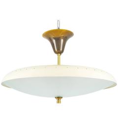 Italian "Flying Saucer" in Pierced Aluminum, Textured Glass and Brass, 1950s 3