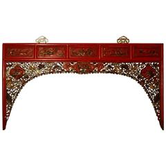 19th Century Chinese Red Lacquer and Carved Partial-Gilt Door Surround