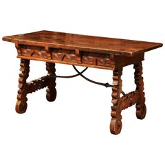 18th Century Spanish Carved Walnut Three-Drawer Writing Table Desk Console