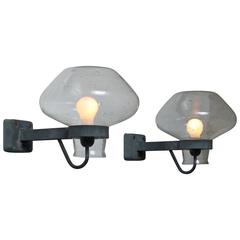 Pair of Gunnar Asplund Metal and Glass Wall Sconces, Sweden, 1950s 3