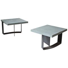 Pair of Italian Grey Limestone and Enameled Steel Side Tables; 1970s
