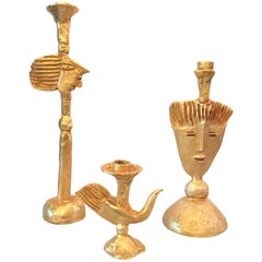 Juego de 3 candelabros escalonados de bronce dorado de Pierre Casenove para Fondica