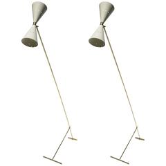 Vintage Floor Lamps with Adjustable Enameled Double Light and Adjustable Base