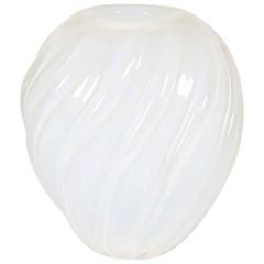 Murano Opal White Ribbed Italian Glass Vase