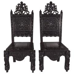 19th Century Carved Anglo-Indian Chairs