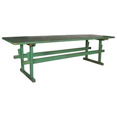 Distressed Green Painted Trestle Table