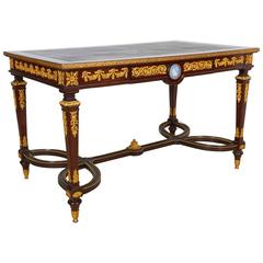 Antique French Ormolu and Jasperware Wedgewood-Mounted Mahogany Center Table Desk