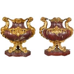 Large Pair of French Ormolu-Mounted Rouge Marble Vases F. Barbedienne Attributed 6