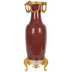 Antique French Japonisme Ormolu and Silvered Bronze Chinese Porcelain Ox Blood Red Vase