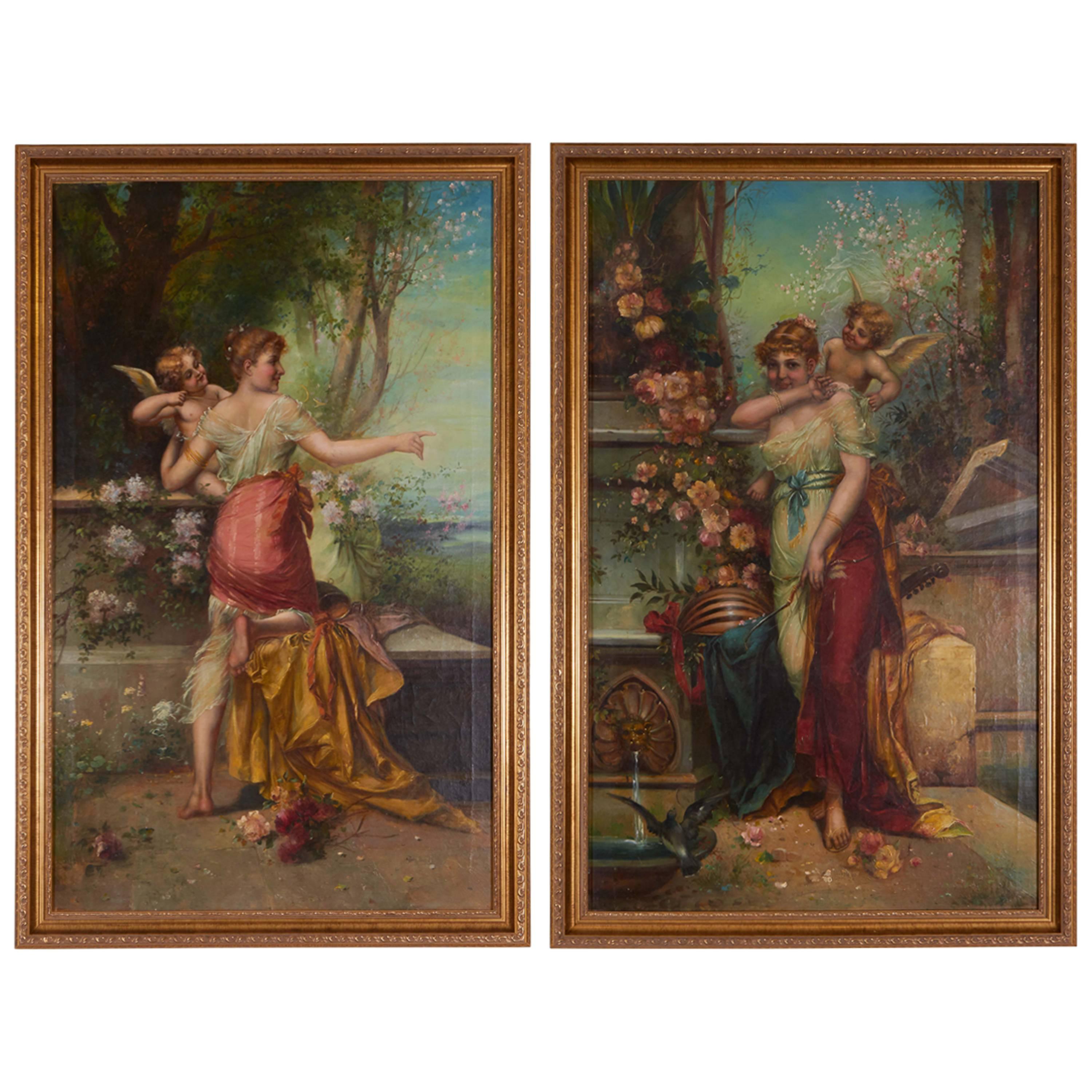 Hans Zatzka Attributed Pair of Oil on Canvas Paintings Venus and Psyche, Austria