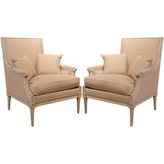 Pair of 19th Century French Louis XVI Painted Armchairs with Pillows