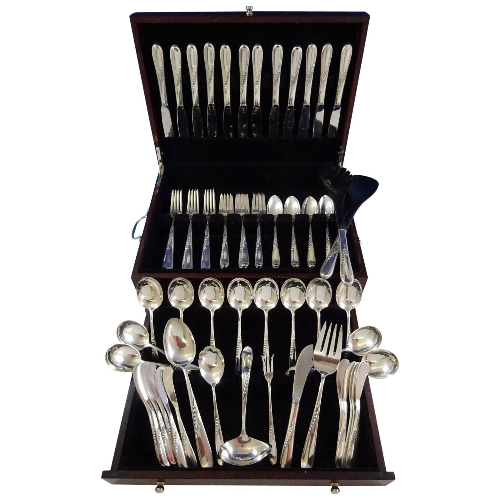 Silver wheat by Reed & Barton sterling silver flatware set, 80 pieces. This set includes:

12 knives, 8 3/4