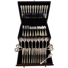 Rose by Stieff Sterling Silver Flatware Set for 12 Service 85 Pieces Repousse