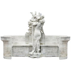 Monumental French Cast Stone Figural Bench, 19th Century