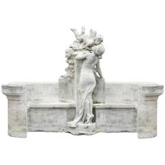 Monumental French Carved Stone Figural Bench, 19th Century 3