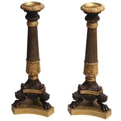 Pair of French Neoclassical Style Bronze and Ormolu Candlesticks 6