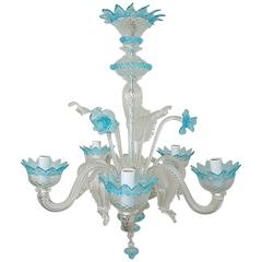 Chandelier Murano Glass of Crystal with Blue Accents