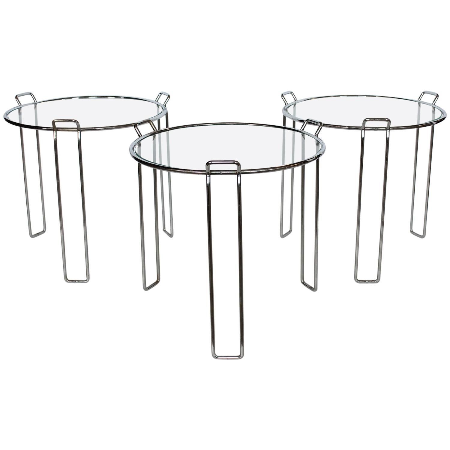 Modern Chrome and Glass Nesting Tables by Saporiti For Sale