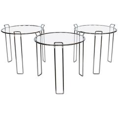 Modern Chrome and Glass Nesting Tables by Saporiti