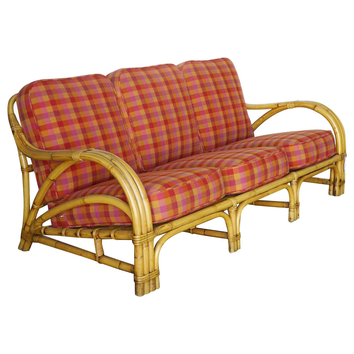 Tropical "1940s Transition" Three-Seat Rattan Sofa For ...