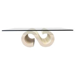 Grass Cloth Covered Scroll Coffee Table in Style of Karl Springer 1