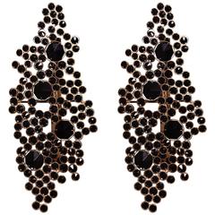 Pair of Large European modern Black Crystal and Brass Wall Sconces by Koket