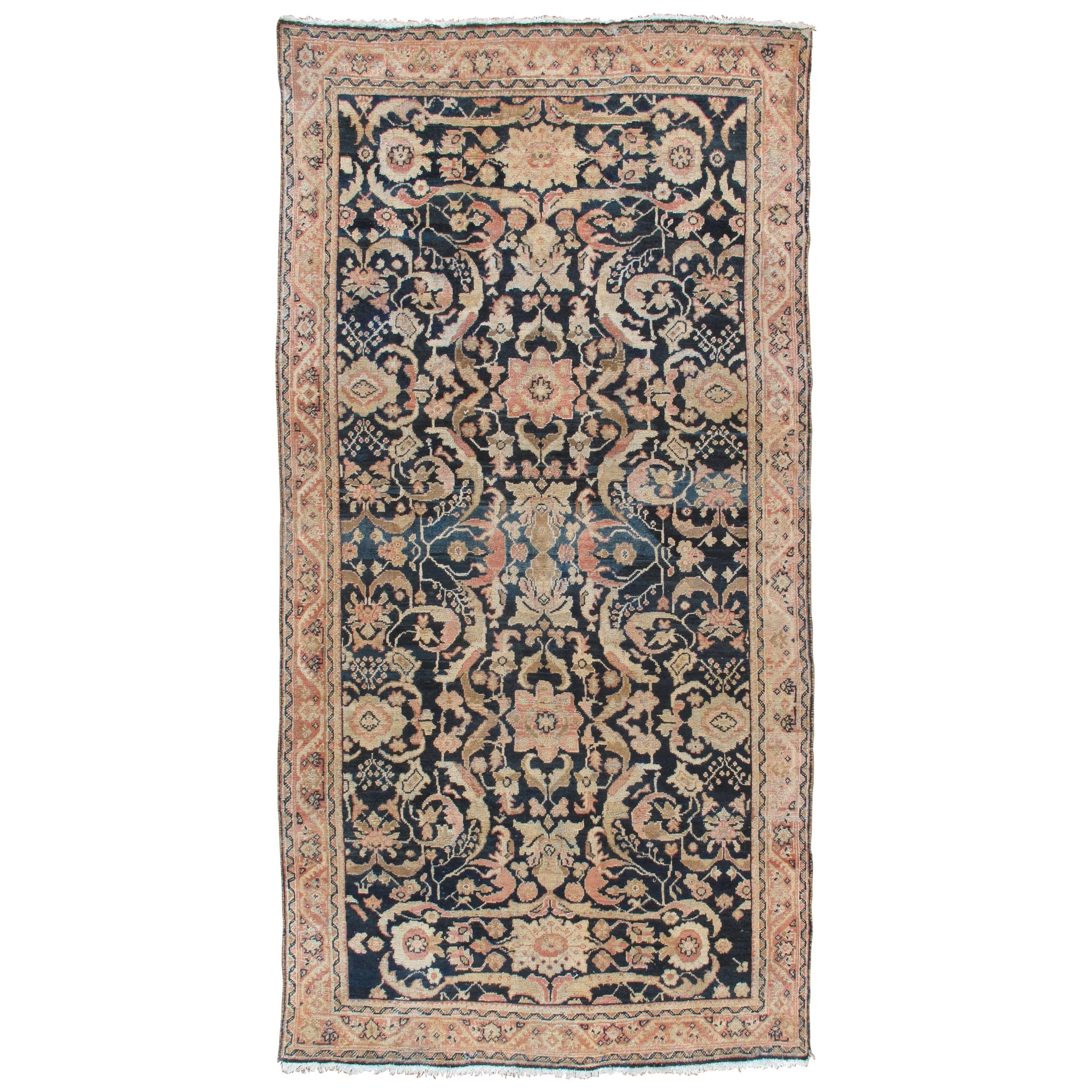 Antiker persischer Sultanabad-Teppich, handgefertigter Orientteppich aus Wolle, Marineblau
