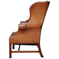 Antique Leather Wingback Armchair