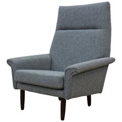 Danish Midcentury High Backed Armchair, Fully Restored in Pure Wool