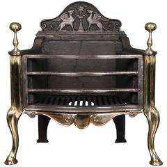 Antique Cast-Iron and Brass Fire Fireplace, Basket