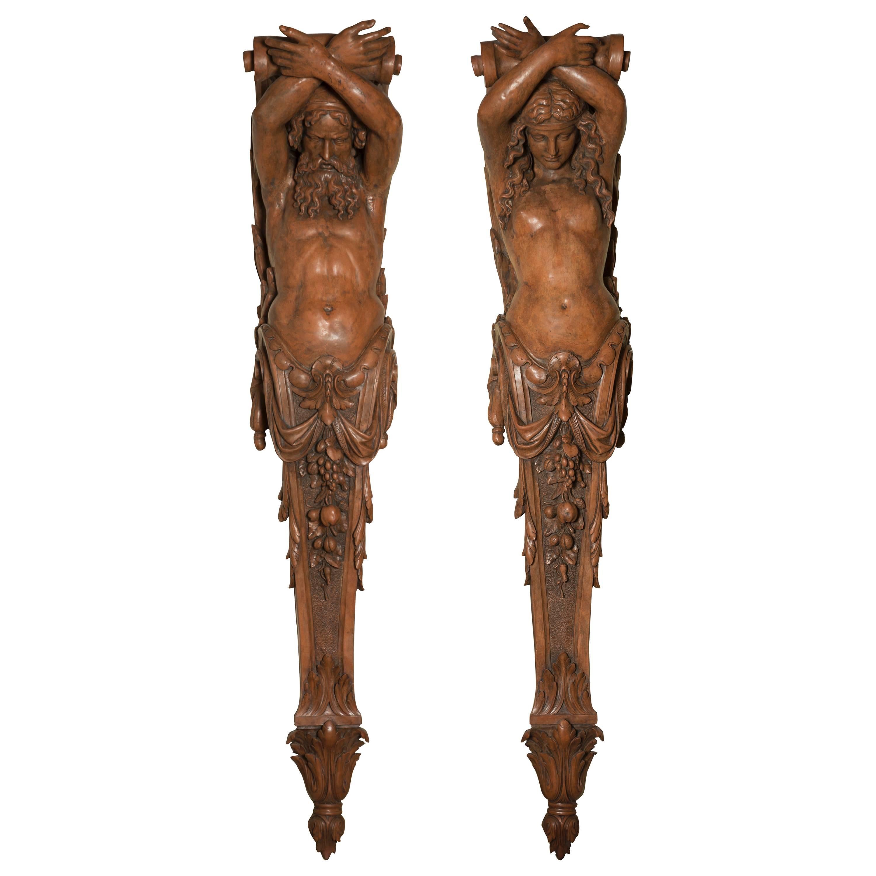 Pair of Caryatids in Terracotta  For Sale