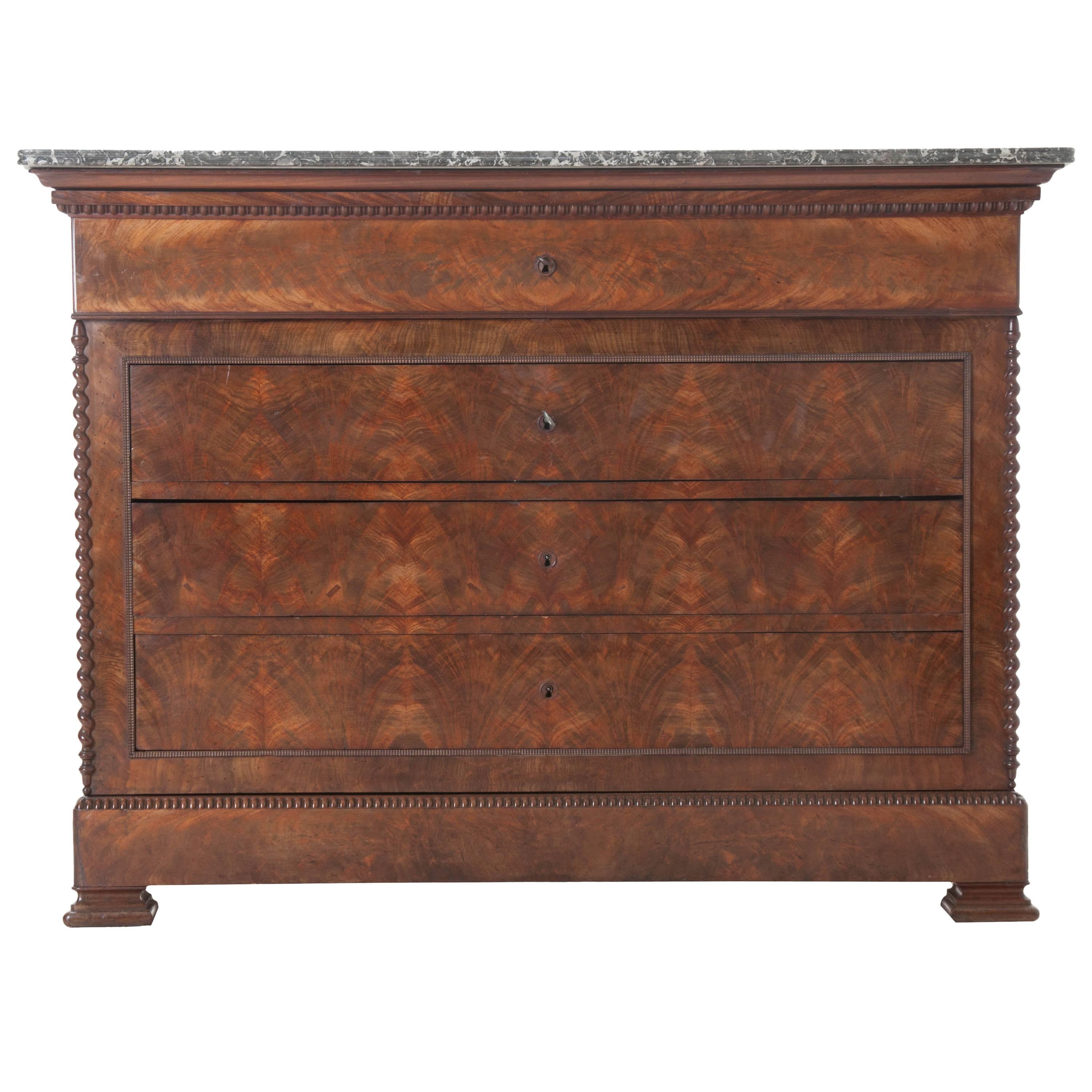 French 19th Century Louis Philippe Mahogany Drop Front Desk with Marble Top