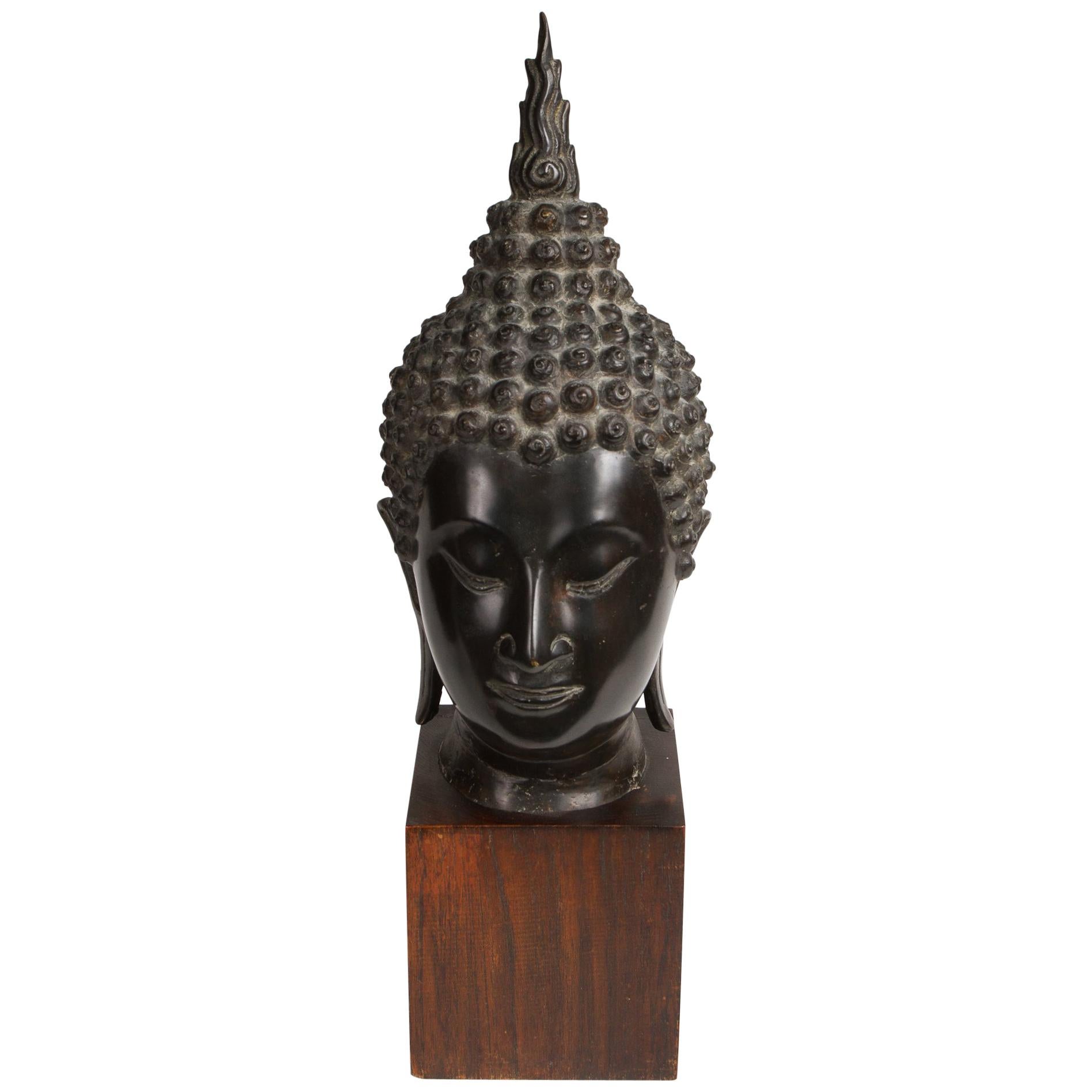Tête de Bouddha thaïlandaise en bronze