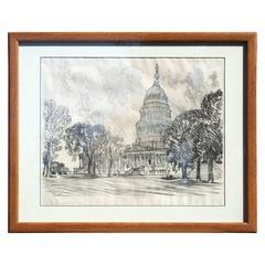 Antique Rare View of the Capitol at Washington D.C. by Joseph Pennell