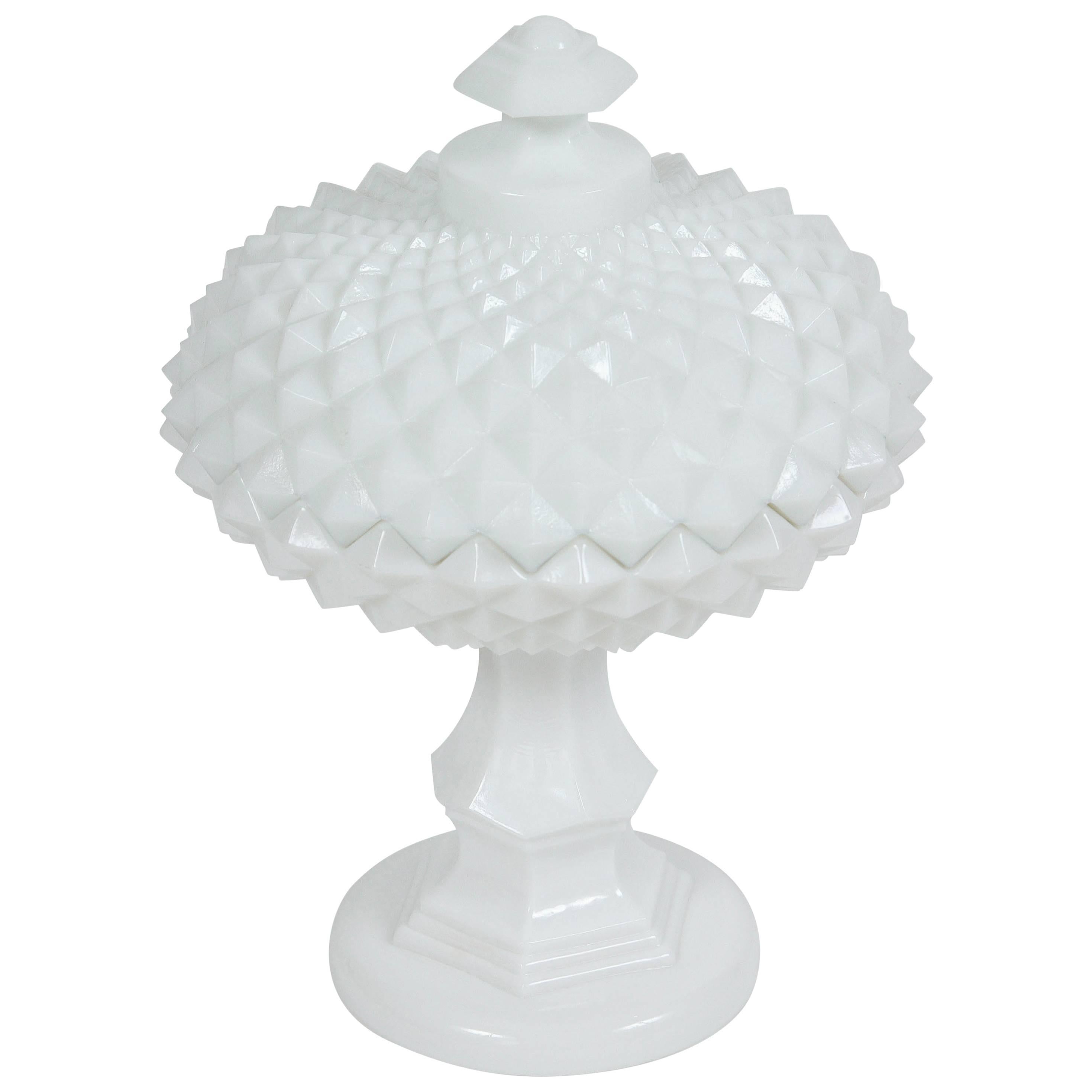 Vintage Small Footed Milk Glass Compote with Lid