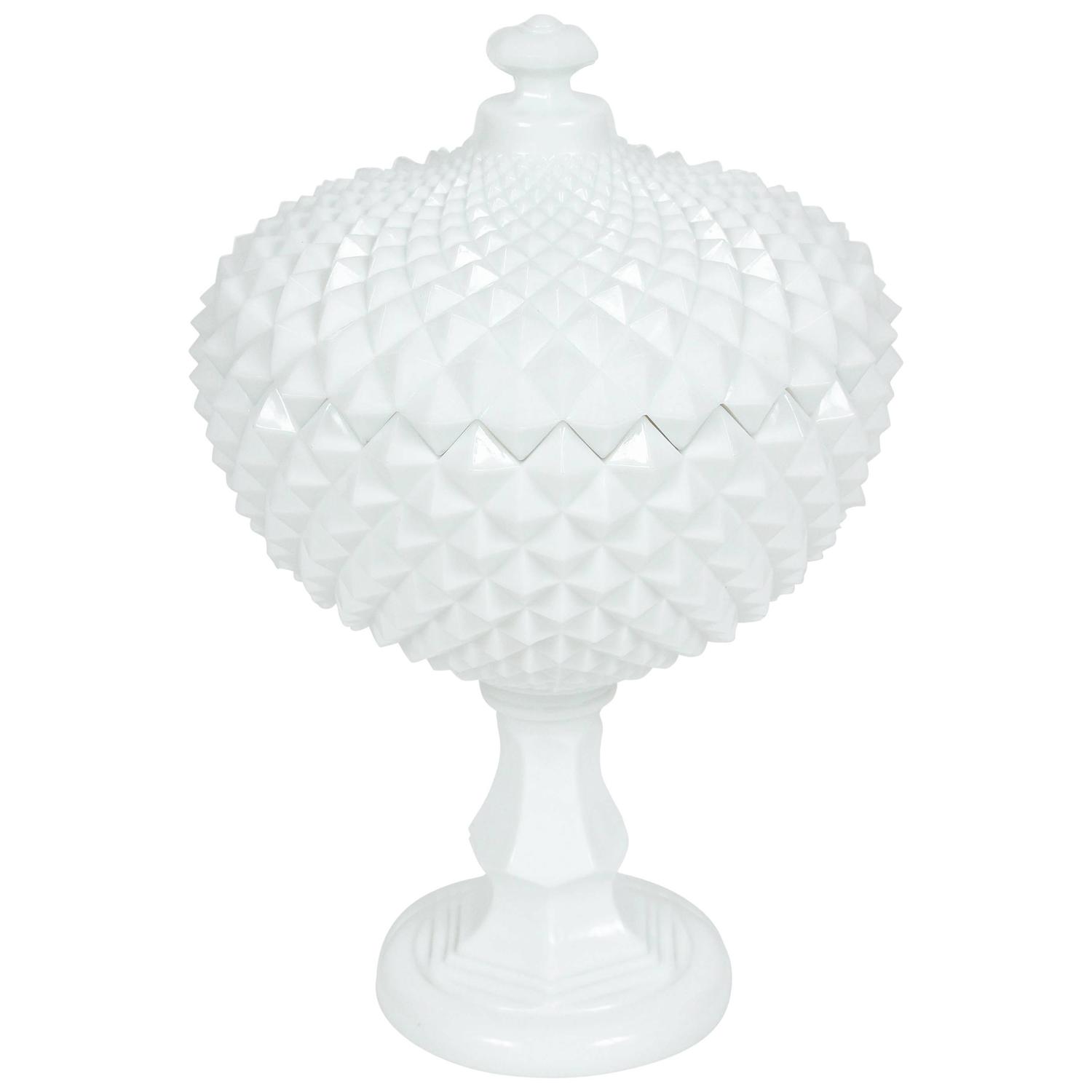 Vintage Large Footed Milk Glass Compote with Lid For Sale at 1stdibs