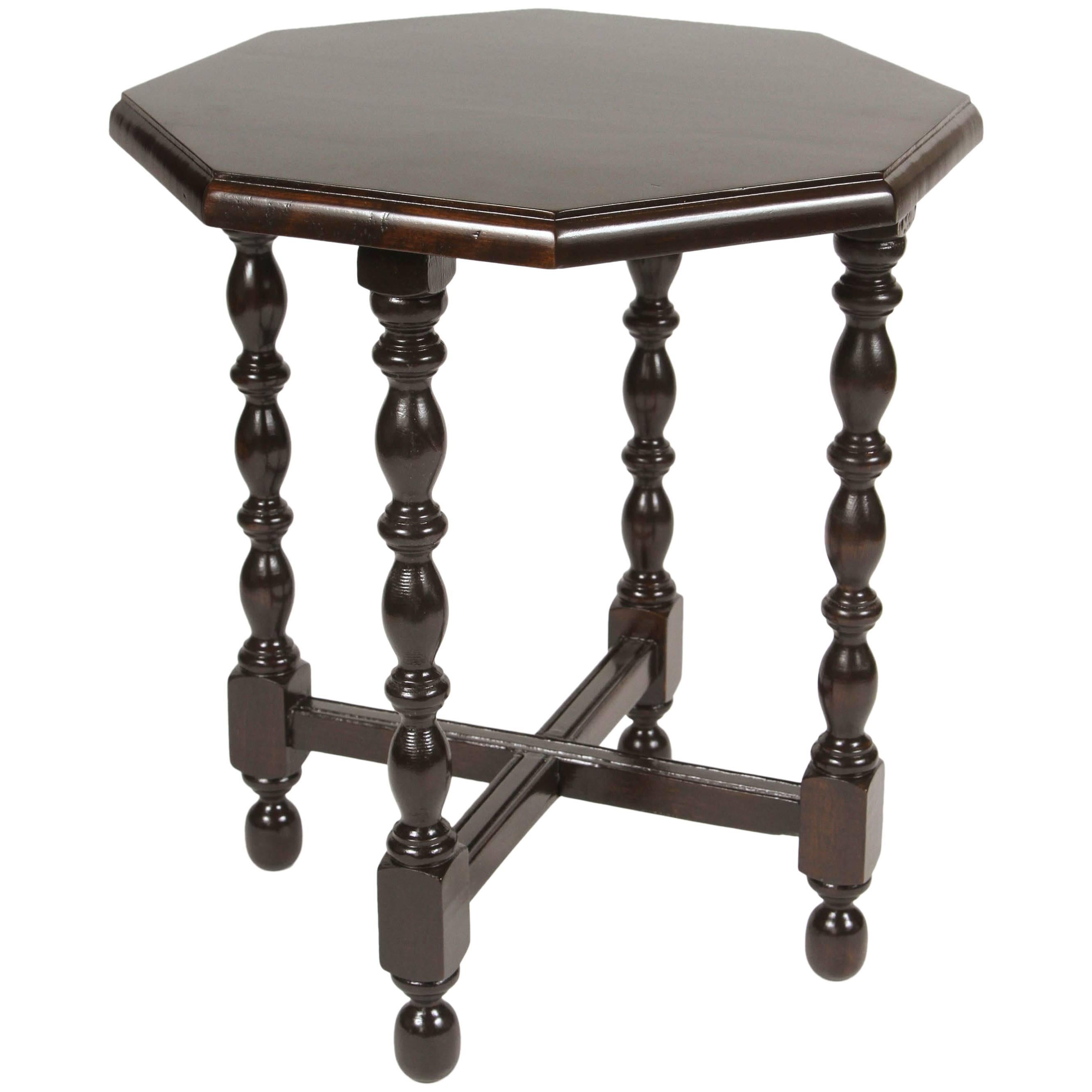 Small Vintage Walnut Side Table with Octagon Top