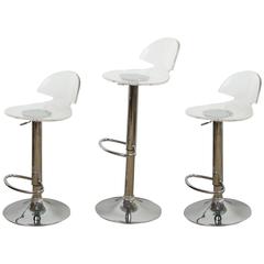 Set of Three Chrome and Lucite Bar Stools