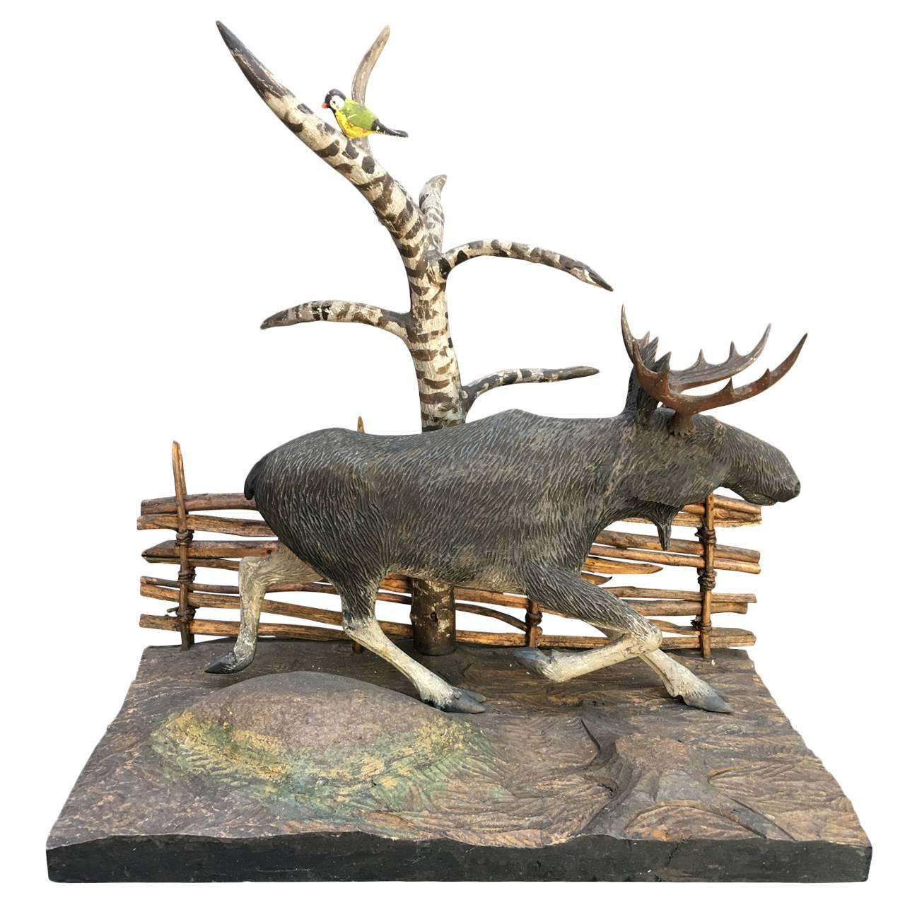 19th Century Folk Art Centerpiece of Moose