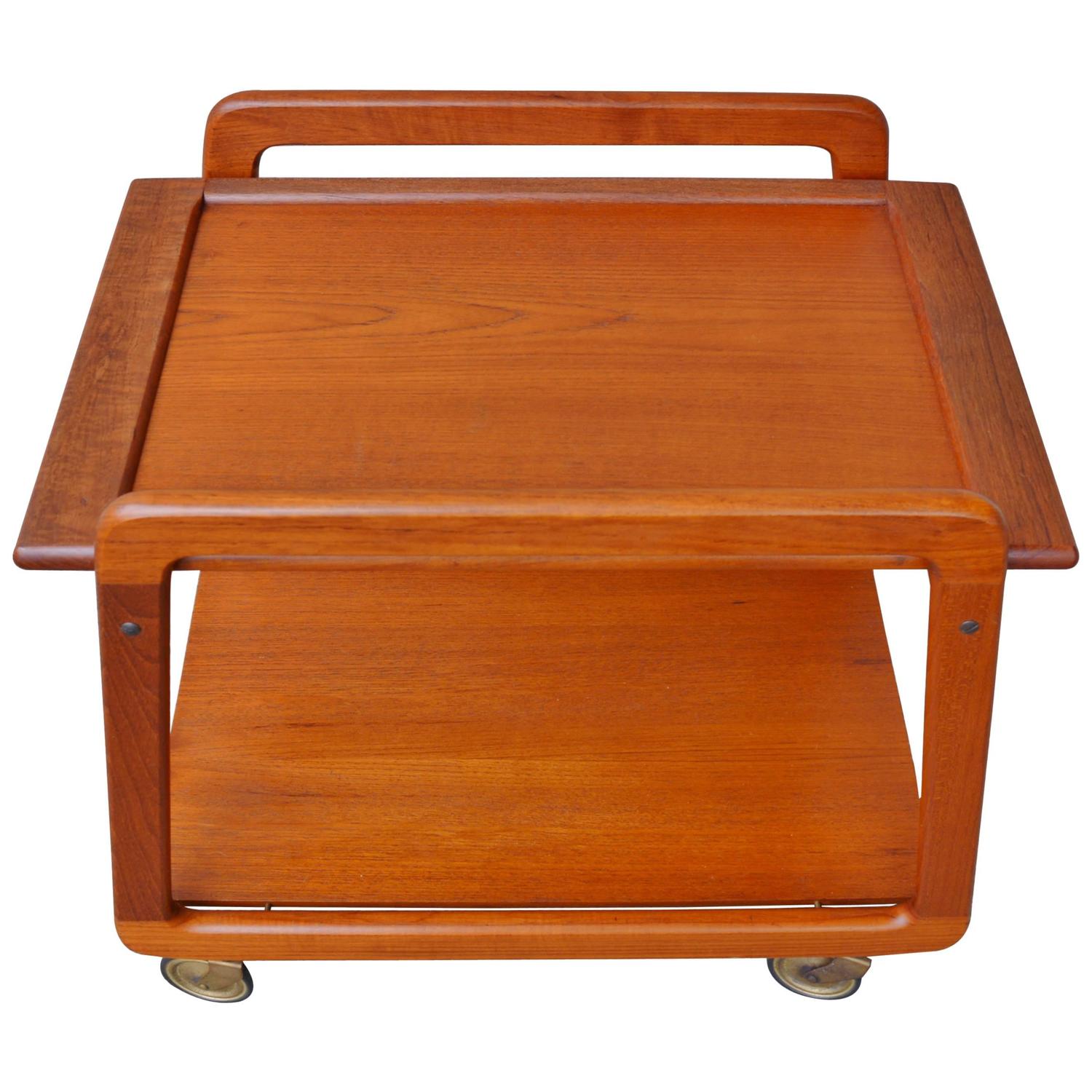 Danish Teak Serving Cart FlipTop Tray, Casters by Sika Mobler at 1stdibs