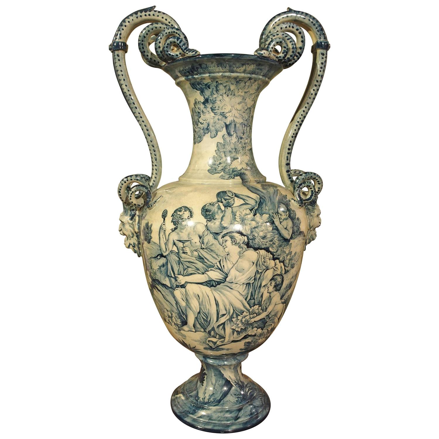 Tall Antique Italian Faience Vase from Tuscany, Italy at 1stdibs
