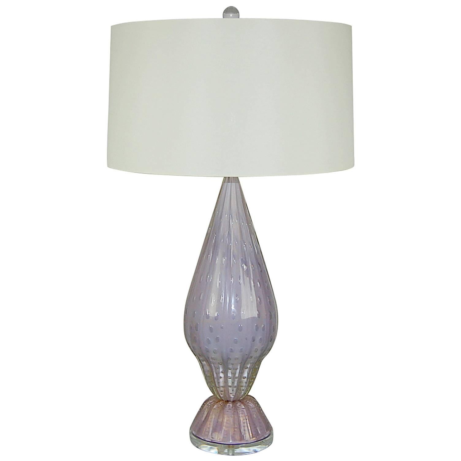 Enormous Vintage Murano Table Lamp of Barbini Style in Lavender For Sale