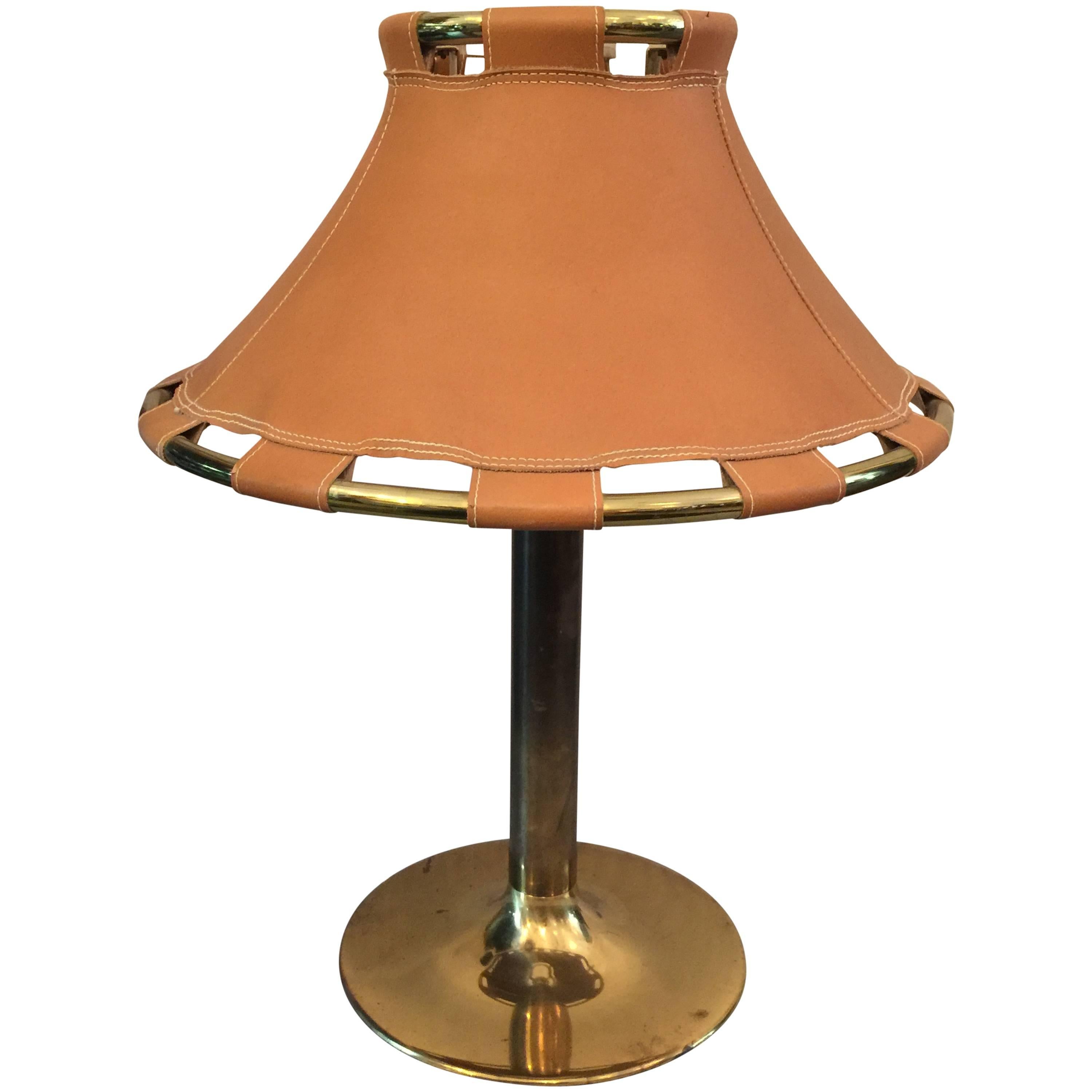 Brass and Leather Table Lamp by Ateljé Lyktan, Sweden, 1960s